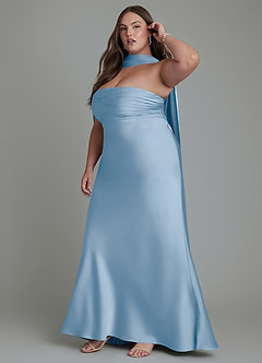 Azazie Saylor Brautjungfernkleider Meerjungfrau-Linie Schulterfrei Stretch-Satin Kleid Puderblau image16