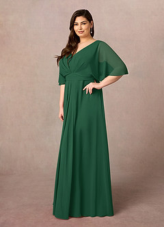 Azazie Oksana Mother of the Bride Dresses Dark Green A-Line V-Neck Pleated Chiffon Dress image8