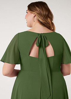 Azazie Kimber Bridesmaid Dresses Olive A-Line Flounce Sleeve Chiffon Dress image14