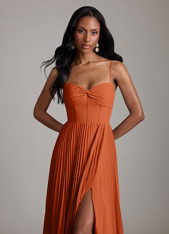 Azazie Akiko Bridesmaid Dresses Burnt Orange A-Line Sweetheart Neckline Chiffon Dress image2