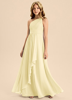 Azazie Skye Junior Abito A-Line in Chiffon Plissettato Sorbetto Al Limone image3