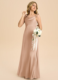 Azazie Gumdrop Junior English Rose Empire Pleated Stretch Satin Dress image4