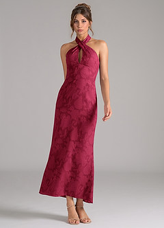 Azazie Marlissa Abiti da Damigella Abito Tubino in Burnout Floreale Plissettato Borgogna image3