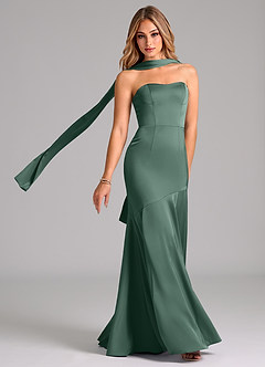 Azazie Shiloh Bridesmaid Dresses Eucalyptus Mermaid Strapless Stretch Satin Convertible Dress image1