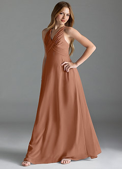 Azazie Tessie Junior Bronzer A-Line Pleated Chiffon Dress image3