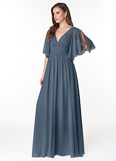 Azazie Temeka Bridesmaid Dresses Neptune A-Line Ruched Chiffon Dress image3