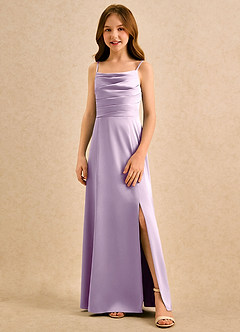 Azazie Chamomile Girls Formal Robe Demoiselle D'honneur Fillette Robe Trapèze en Satin extensible Plissée Frostiges Flieder image4