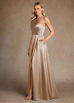 Azazie Easton Kleider für die Brautmutter A-Linie One-Shoulder Stretch-Satin Kleid Taupe image2