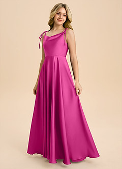 Azazie Popsy Junior Linia A Ukłon Satyna elastyczna Długość podłogi Młodsza druhna Sukienka image6