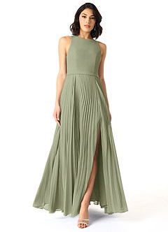 Azazie Lindie Bridesmaid Dresses Pistachio A-Line Scoop Pleated Chiffon Dress image1