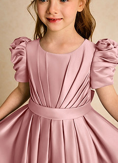 Azazie Miriam Flower Girl Dresses Dusty Rose Ball-Gown Pleated Matte Satin Dress image8