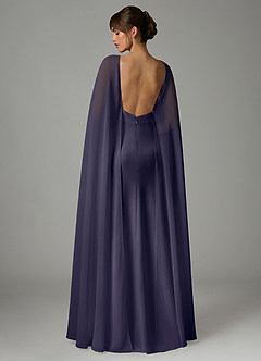 Azazie Stefania Robes de demoiselle d'honneur Robe Trapèze en Satin extensible Bleu Orageux image4