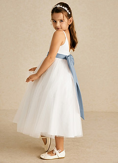 Azazie Lea vestidos de niña de las flores Vestido de Azul Polvoriento de Tul de Corte En A con Tirante Espagueti image4