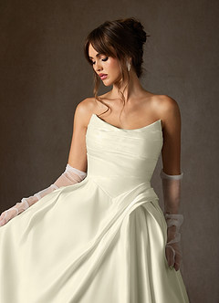 Azazie Adelise Wedding Dresses Cream Ball-Gown Strapless Satin Dress image3