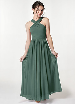 Azazie Jiya Junior Eucalyptus A-Line Pleated Mesh Dress image1