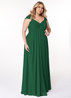 Azazie Kaitlynn Vestidos de damas de honor Vestido de Verde Oscuro de Gasa de Imperio Convertible con Fruncido image12