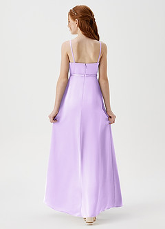Azazie Kaylee Junior Lilac A-Line with Belt Stretch Satin Dress image2