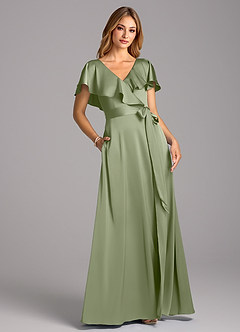 Azazie Lainey Bridesmaid Dresses Pistachio A-Line with Pockets Stretch Satin Dress image1