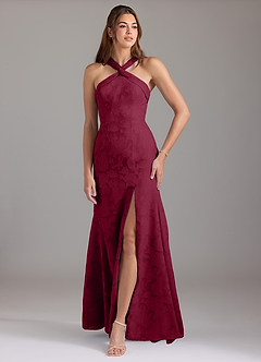 Azazie Rue Bridesmaid Dresses Burgundy A-Line Pleated Floral Burnout Dress image1