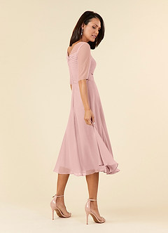 Azazie Naomi Abiti per la Madre della Sposa Abito A-Line in Chiffon Plissettato con Scollo a Barca Rosa Cipria image4