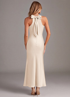 Azazie Doretta Jurken voor bruidsmeisjes Jurk van Stretch Satijn met Zeemeermin Geplooid Wit Albast image6