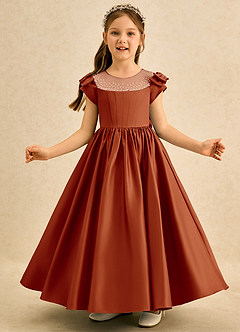 Azazie Toffee Abiti da Ragazza di Fiori Abito Stile Principessa in Raso Opaco Fiocco Paprika image3