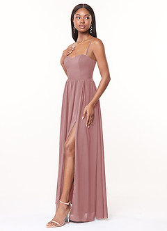 Azazie Marilyssa At-home Try On Dresses Burgundy A-Line Corset Stretch Chiffon Dress image1