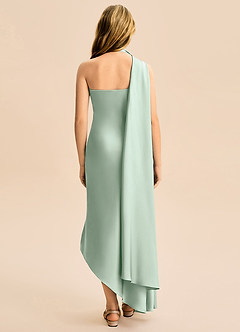 Azazie Briony Junior Agave Sheath Pleated Stretch Satin Dress image2