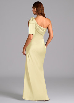 Azazie Yuanna Bridesmaid Dresses Lemon Sorbet Mermaid One Shoulder Stretch Satin Dress image2