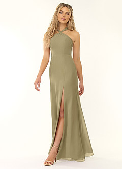 Azazie Rue Bridesmaid Dresses Moss Green A-Line Halter Chiffon Dress image5