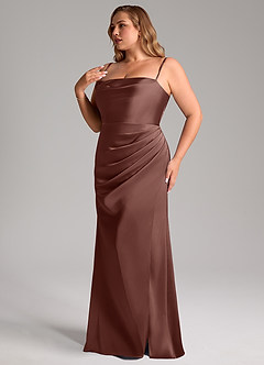 Azazie Leonis Bridesmaid Dresses Espresso Mermaid Pleated Stretch Satin Convertible Dress image12