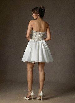 Azazie Barica Wedding Dresses Diamond White Nude A-Line Strapless Lace Dress image3