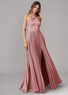 Azazie Afra Brautjungfernkleider A-Linie Plissee Stretch-Satin Kleid Altrosa image1