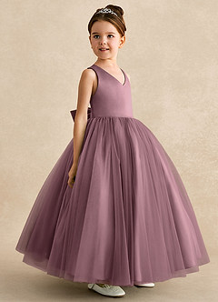 Azazie Peanut Flower Girl Dresses Vintage Mauve A-Line Strap Tulle Dress image2
