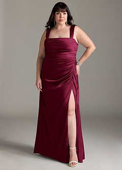 Azazie Jesaphine Bridesmaid Dresses Burgundy Sheath Bow Stretch Satin Dress image8