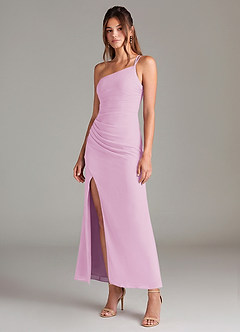 Azazie Eren Robes de demoiselle d'honneur Robe Sirène en Mousseline de soie Une épaule Rose Bonbon image1