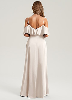 Azazie Jean Bridesmaid Dresses White Alabaster A-Line Off the Shoulder Stretch Satin Dress image2