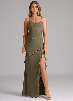 Azazie Nancie Abiti da Damigella Abito Sirena in Chiffon Increspato Willow Green image1