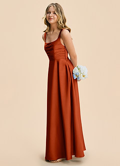 Azazie Azaria Junior A-Linie Plissee Stretch-Satin Kleid Paprika image4