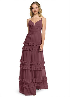 Azazie Rachel Bridesmaid Dresses Sangria A-Line Chiffon Dress image1