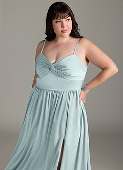 Azazie Zeya Bridesmaid Dresses Mist A-Line Pleated Stretch Satin Dress image14