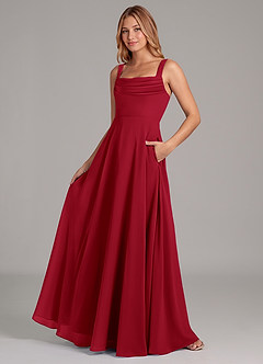 Azazie Shaude Bridesmaid Dresses Scarlet A-Line Pleated Chiffon Dress image4