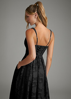 Azazie Isabella Bridesmaid Dresses Black A-Line Corset Floral Burnout Dress image2