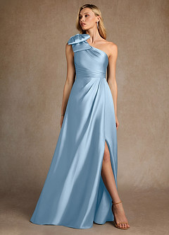 Azazie Easton Klänningar till brudens mor Klänning A-Line i Stretch Satin One-shoulder Puderblå image4