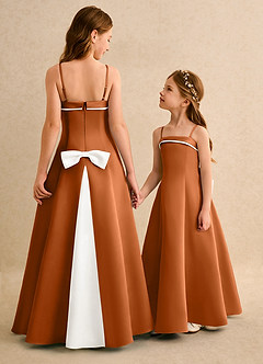 Azazie Izel Girls Formal Flower Girl Dresses Ivory Copper A-Line Pleated Matte Satin Dress image1