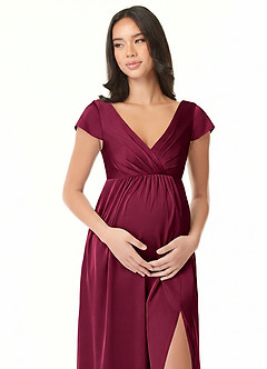 Azazie Allessia Maternity Bridesmaid Dresses A-Line Pleated Stretch Satin Floor-Length Dress image5