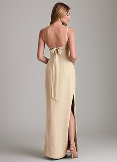 Azazie Mai Bridesmaid Dresses Champagne Sheath Pleated Chiffon Dress image2