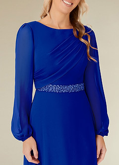 Azazie Priyanka Mother of the Bride Dresses Royal Blue A-Line Boatneck Pleated Chiffon Dress image3