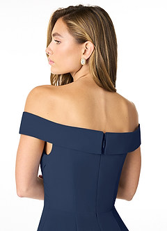 Azazie Lecia Bridesmaid Dresses Dark Navy Empire Off-The-Shoulder Pleated Chiffon Convertible Dress image7