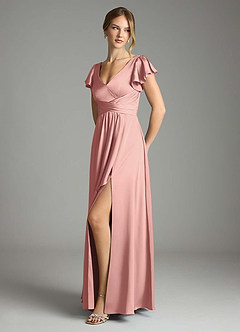 Azazie Omari Bridesmaid Dresses Rosette A-Line Stretch Satin Dress image4